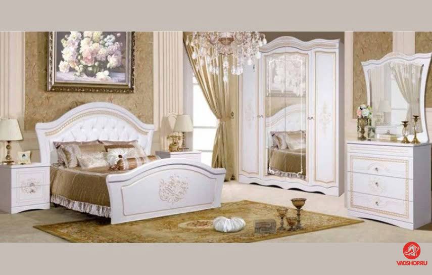 Модульная спальня Графиня, белый металлик+золото