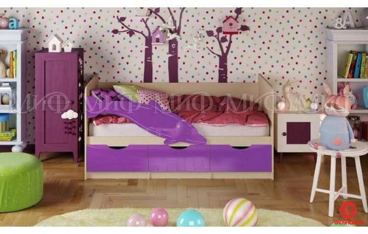 Детская кровать Дельфин-1 МДФ 80х180, фиолетовый металл