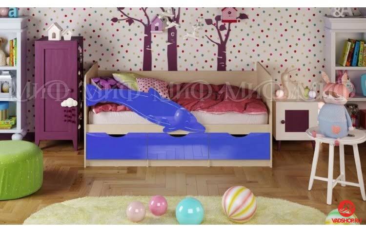 Детская кровать Дельфин-1 МДФ 80х160, синий металл