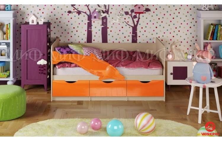 Детская кровать Дельфин-1 МДФ 80Х160, оранжевый металл