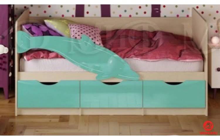 Детская кровать Дельфин-1 МДФ 80х200, бирюза металл