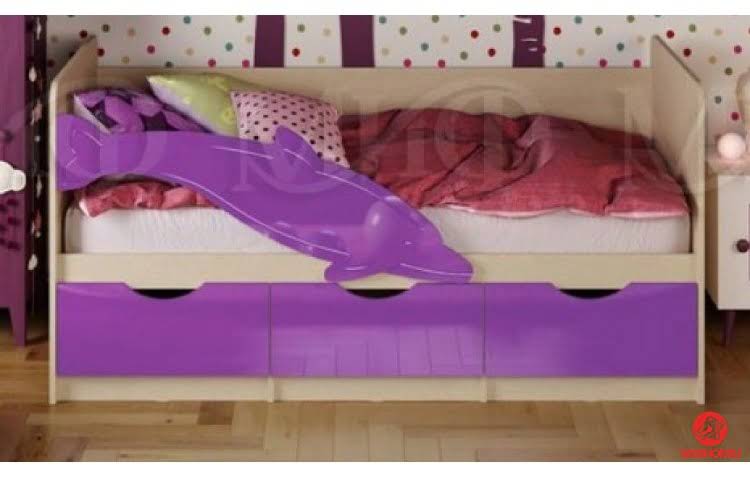 Детская кровать Дельфин-1 МДФ 80х160, фиолетовый металл